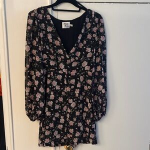 Princess Polly Black Long Sleeve Dress with Pink Floral Pattern